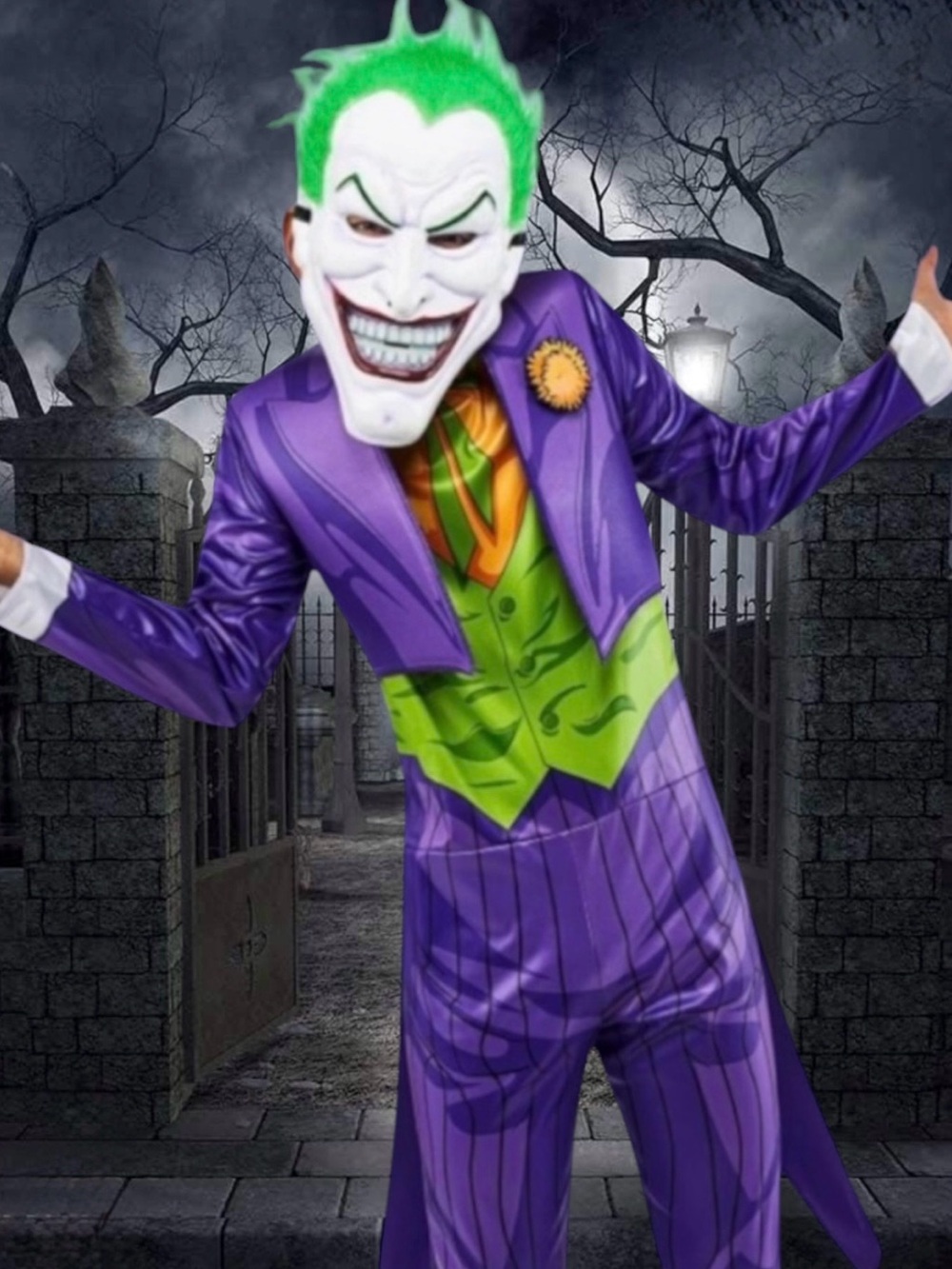 Purple Joker Halloween Costume with White Mask